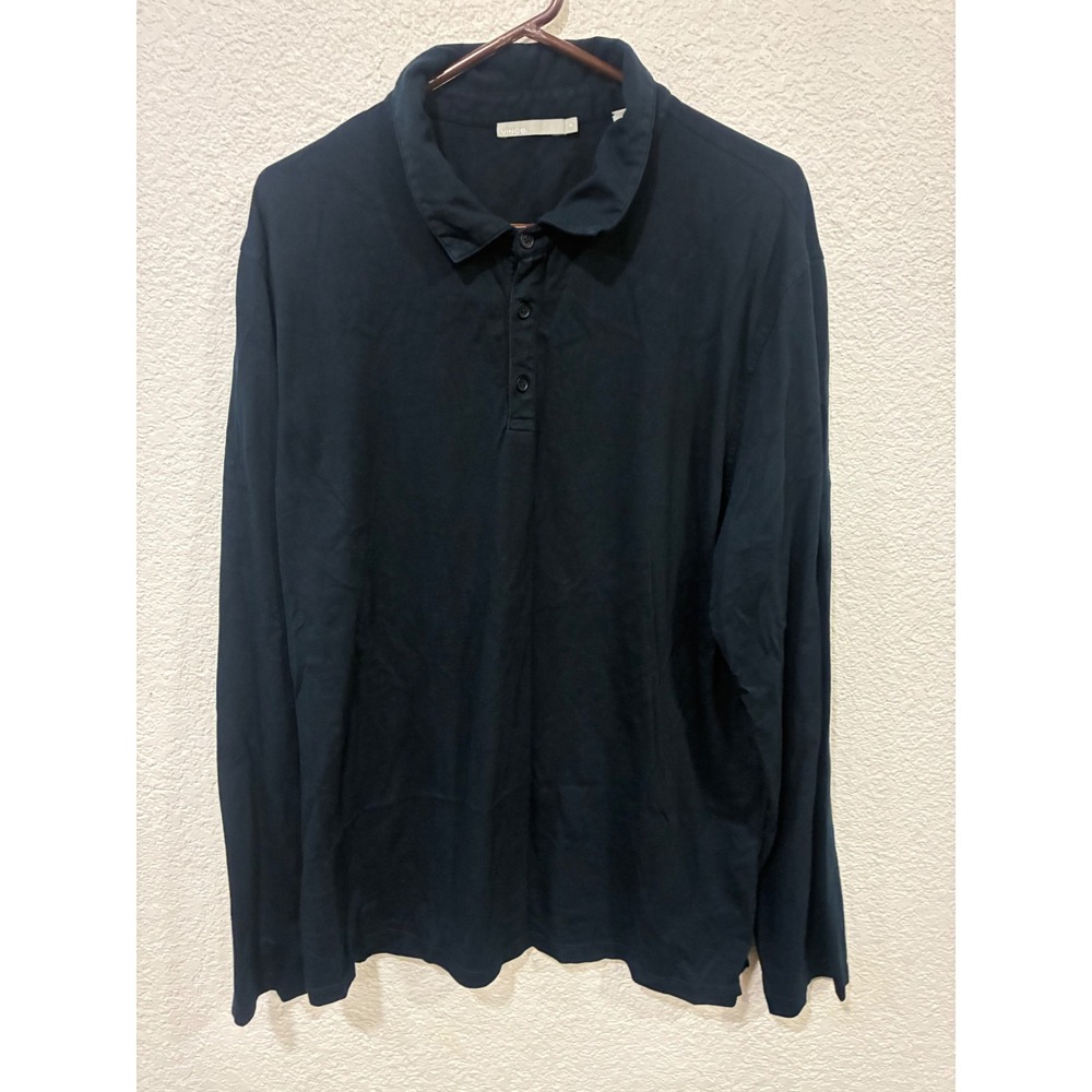 Vince Mens XL Navy Blue Long Sleeve Cotton Polo Shirt RN106730